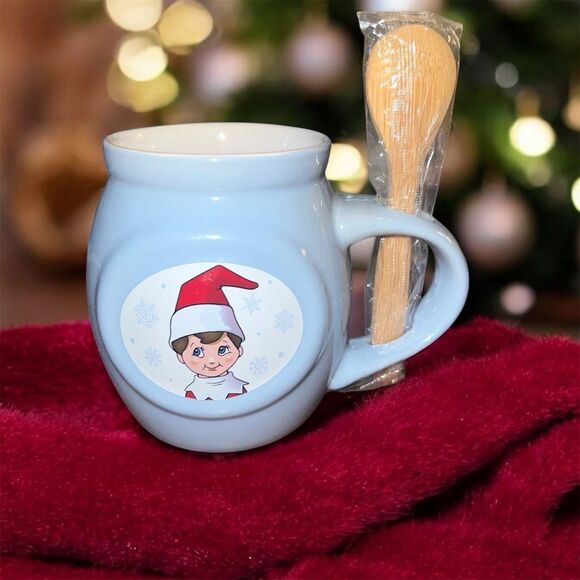 Elf on the Shelf Christmas Coffee Cocoa Mug Blue 4" Festive Holiday Decor EUC - Picture 1 of 7